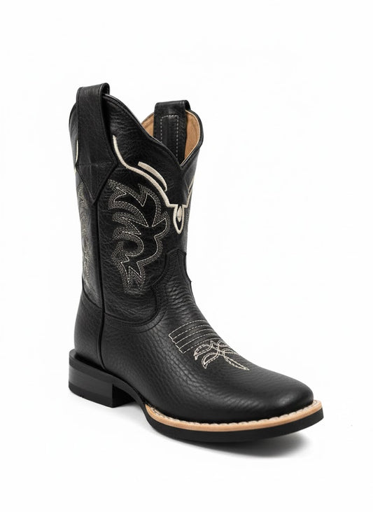 Bota Vaquera Infantil de Piel Negra | Azabache Kids